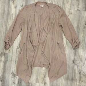 Eliane Rose Open Blazer Jacket Tencel Beige Pink Roll Tab 3/4 Sleeve Size L